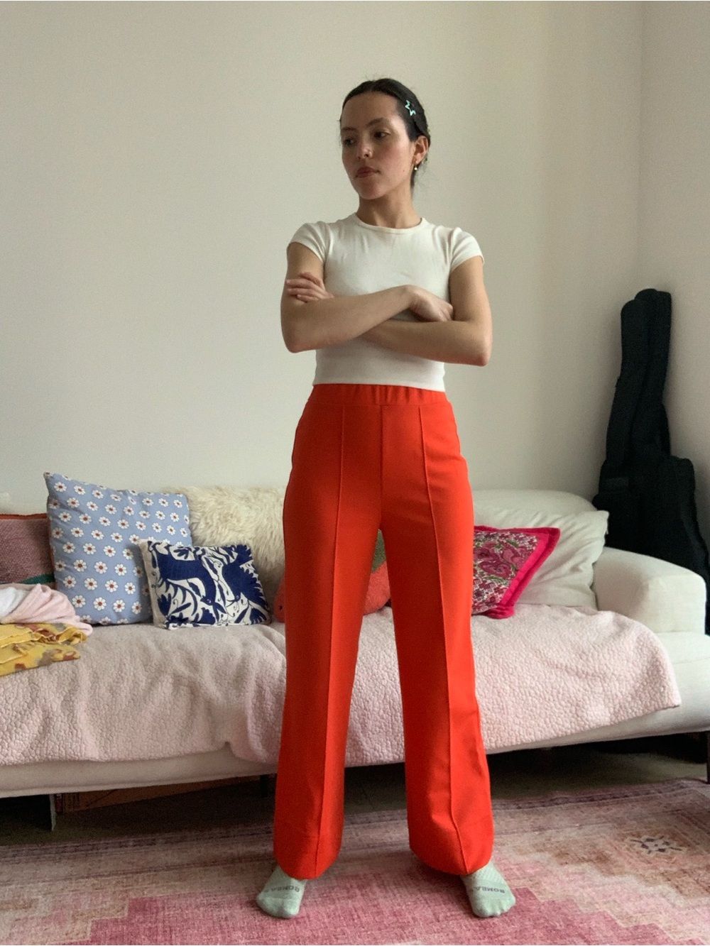 Tailored High-Waist Wide-Leg Pants in Bright Orange